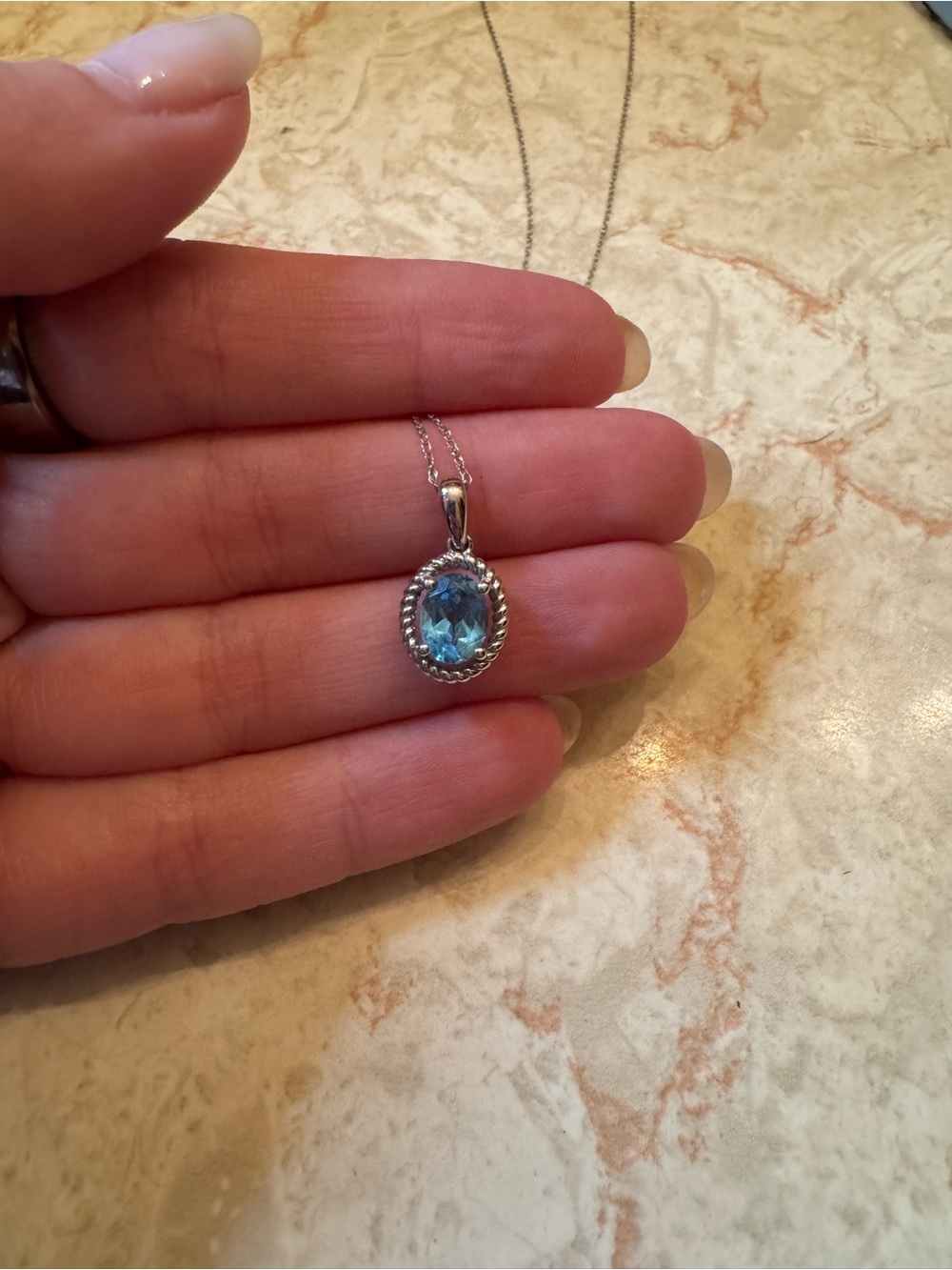 Diamonds Direct - Sterling Silver Blue Topaz Oval Pendant Necklace
